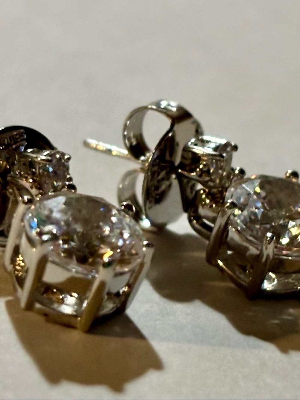 Clear Crystal Round Drop Stud Earrings in Silver-Tone - Picture 6 of 13